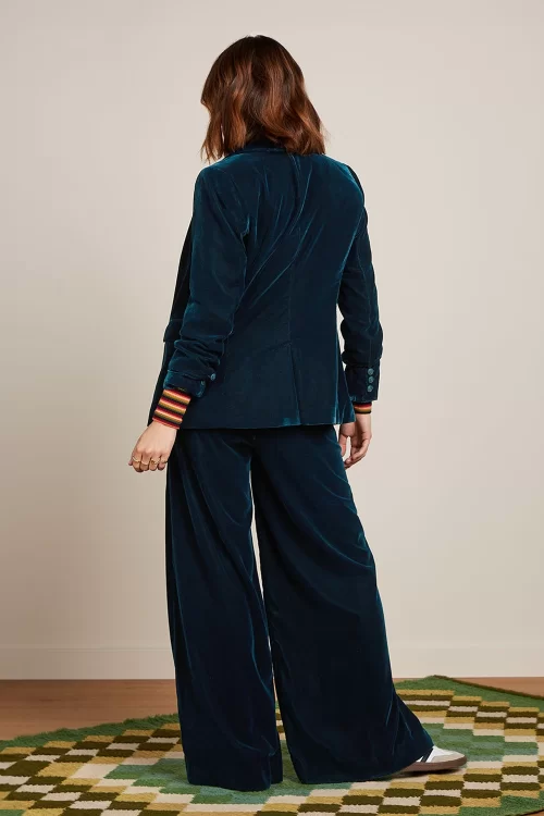 King Louie Peppa Gamine Velvet pantalon in pond blauw