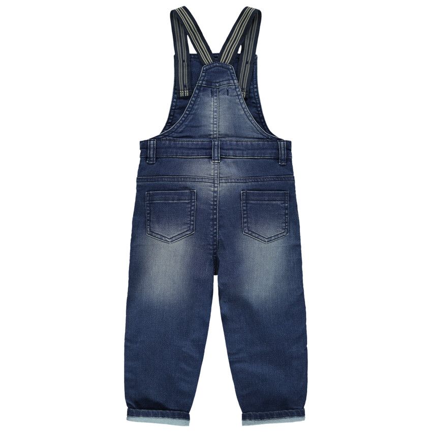 Salopette longue en molleton effet jean used - Bleu moyen