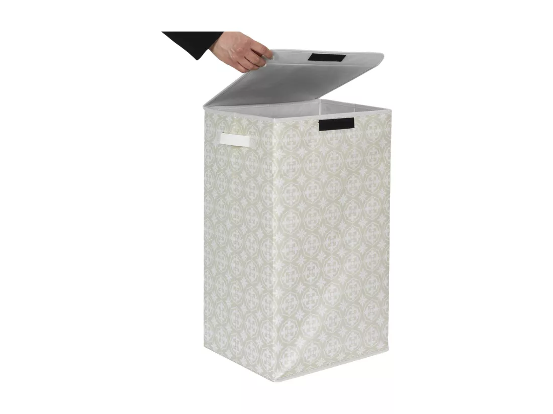 Panier de linge en polyester BOMBAY pliable motif damassé beige