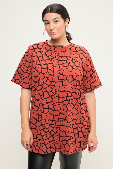 Longshirt, oversized, Giraffen Print, Rundhals, Halbarm