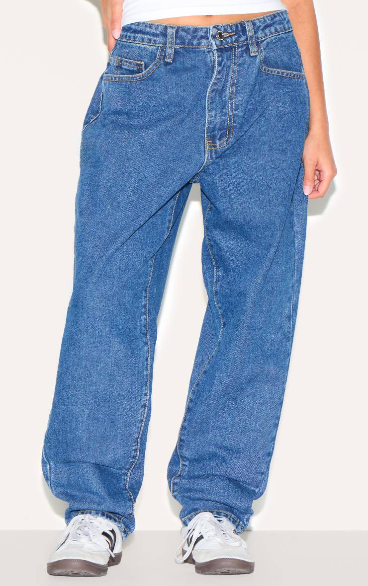 Bleu Foncé Jean Mom Taille Haute Petite
