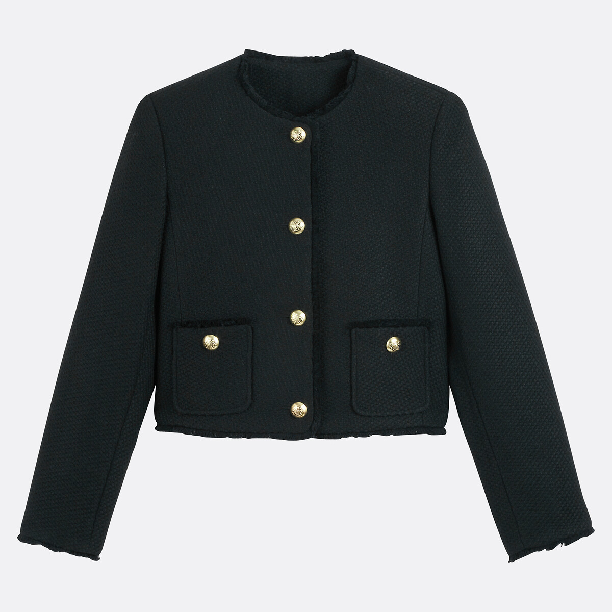 COLEÇÕES LA REDOUTE<br>Jaqueta de tweed com mangas compridas e gola redonda