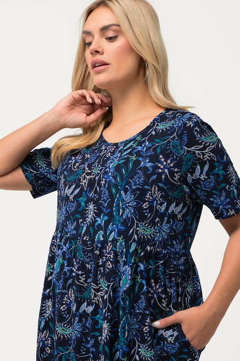Midikleid, A-Linie, Zierfalten, Rundhals, Halbarm