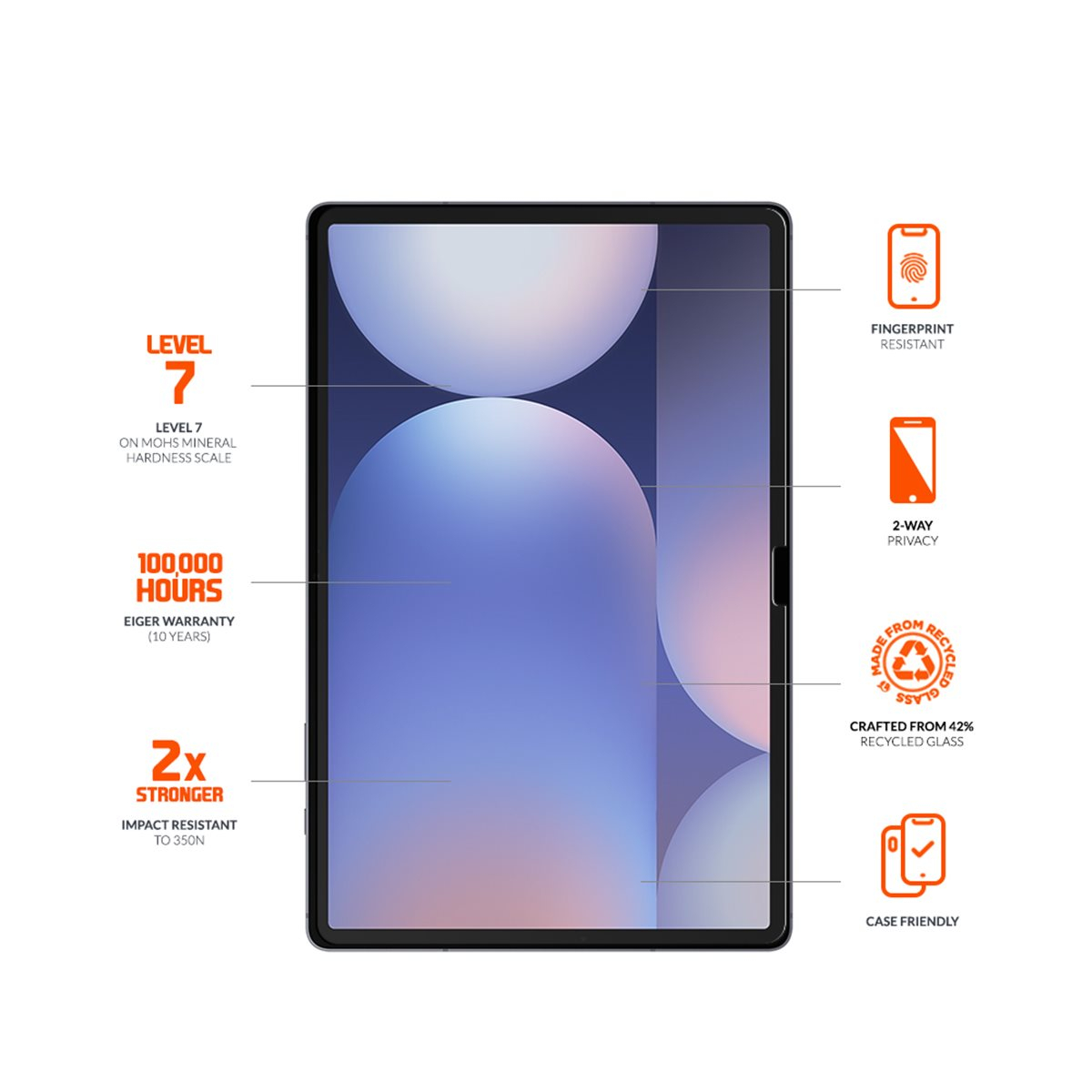 Samsung Galaxy Tab S10  Plus / S9  Plus / S9 FE  Plus / S8  Plus Mountain Glass Black Panzerglas 2.5D Privacy Displayschutz Case (EGMSP00331)