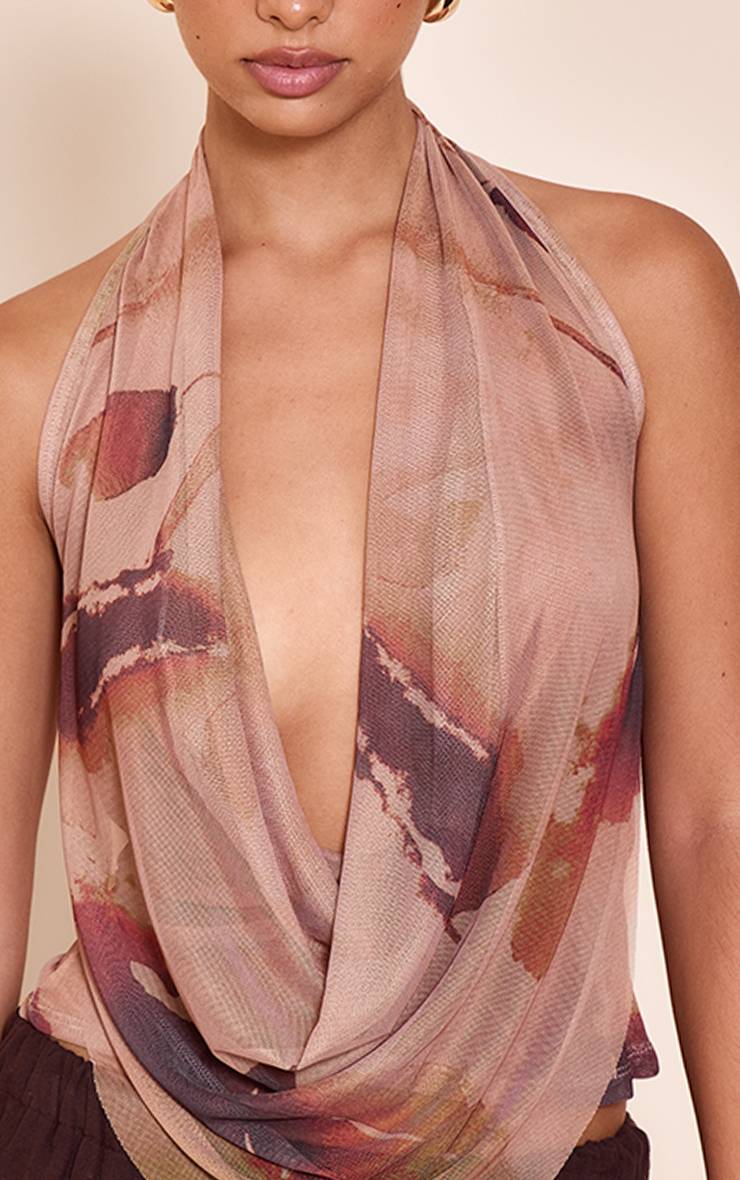 Beige Haut À Col Licou Imprimé