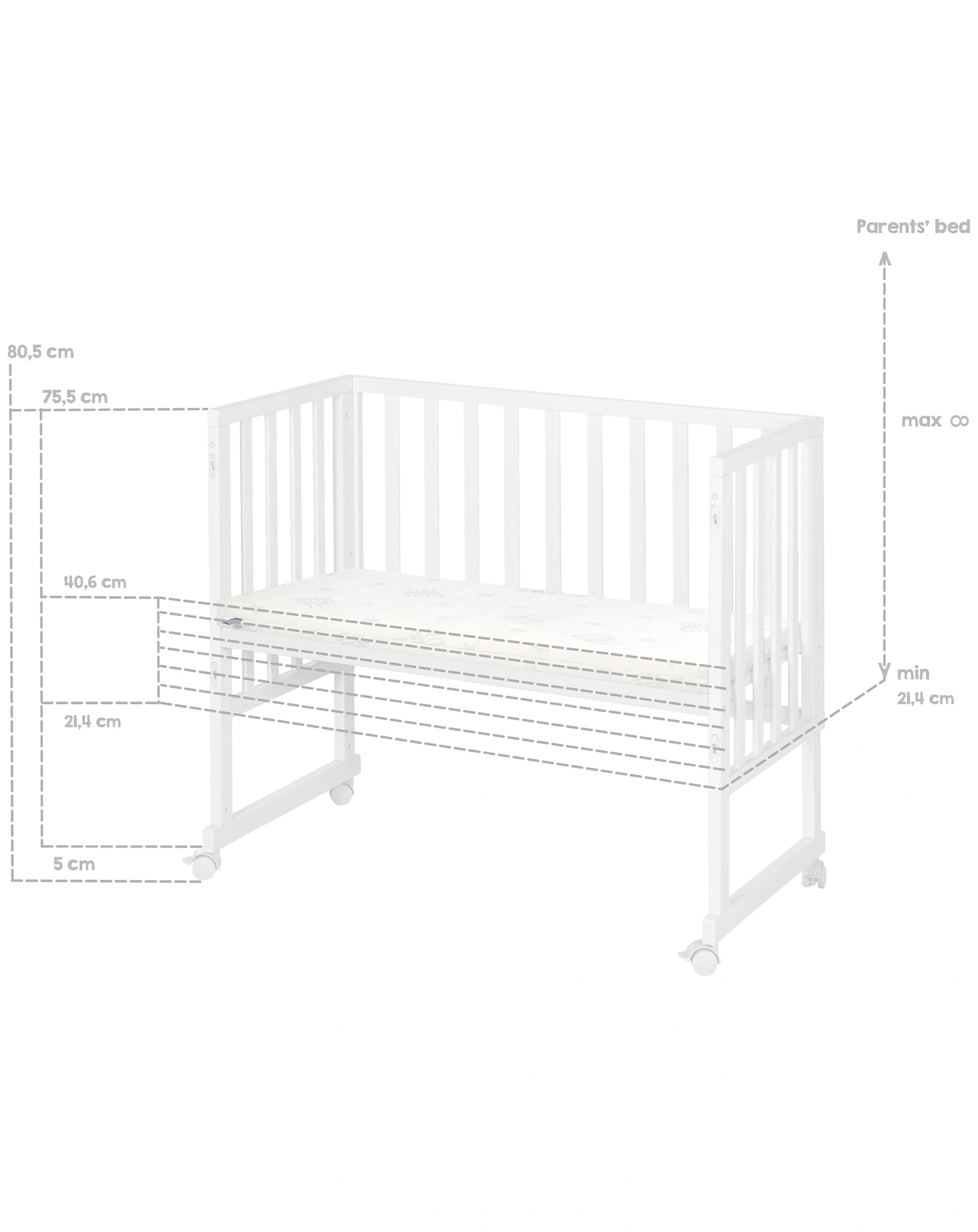 Beistellbett ROBA STYLE 3in1 86 x 90 cm (Farbe: weiß)