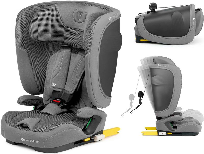 Kinderkraft FIX2GO i-Size - Autostoel - Grijs - 76-150 cm - SAFeRIDE SENSOR - EASY GROW - AIR FLOW - Inklapbaar