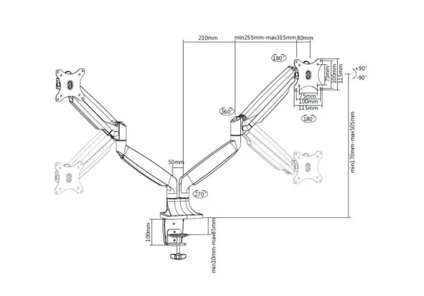 Multibrackets M Deskmount Gas Spring Dual - Monteringssæt (bordmontering, 2 artikulerende arme) - for 2 LCD displays - stål, højglansaluminium - hvid - skærmstørrelse: 15
