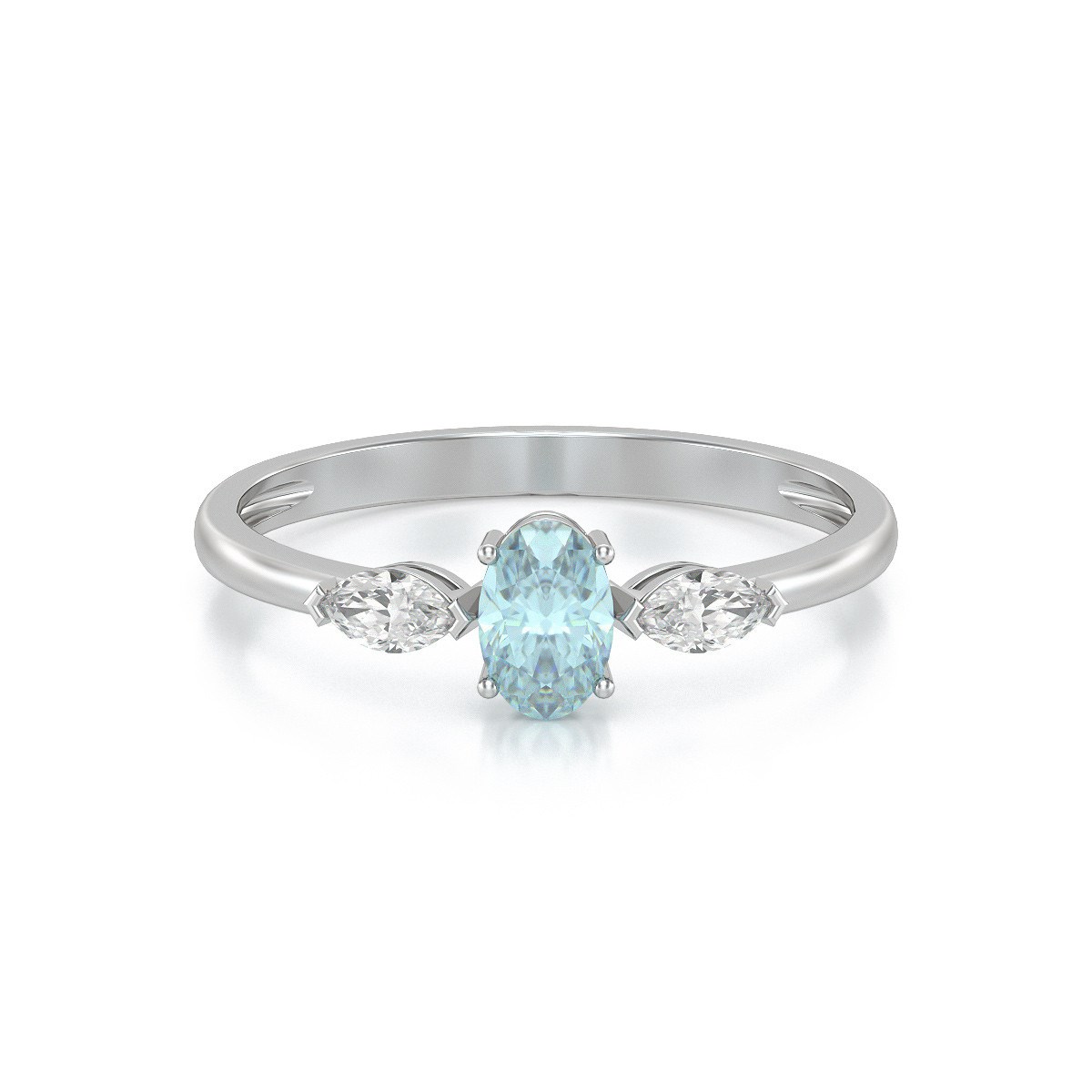Bague ADEN Or 585 Blanc Aigue-Marine et diamants 1.604grs