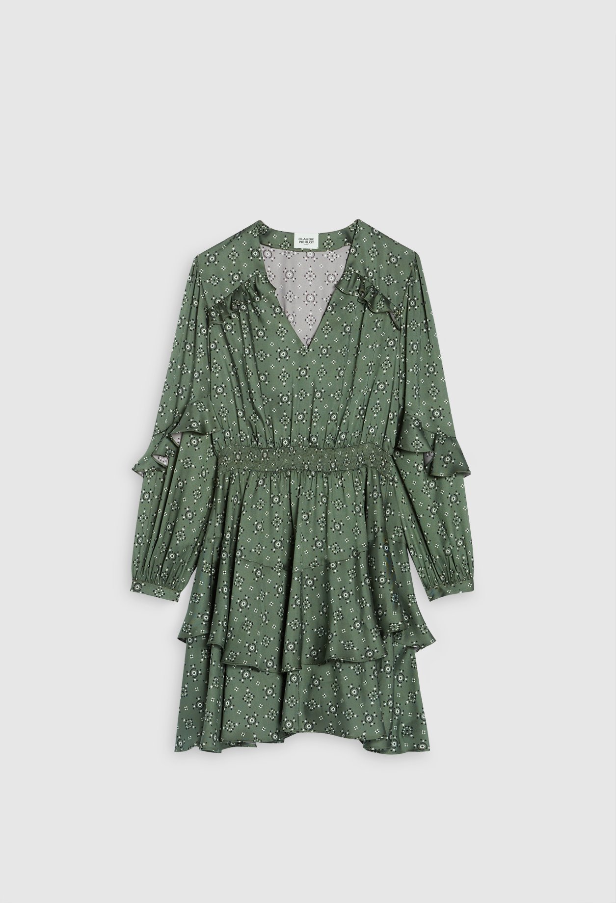 Robe courte &agrave; motif geometrique smocke