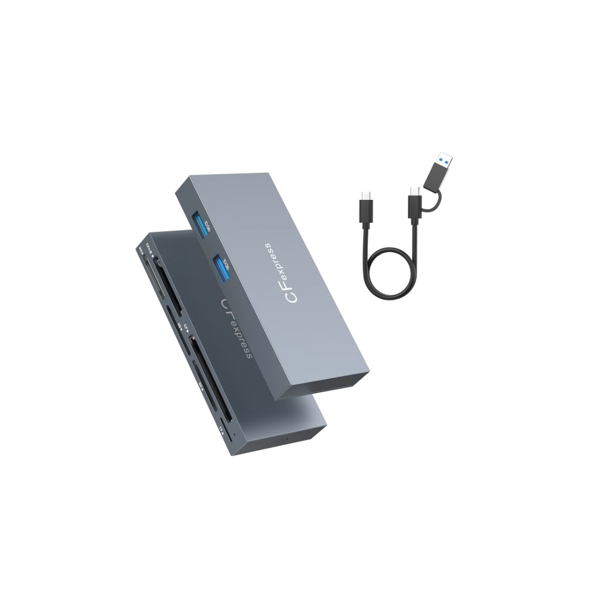 NÖRDIC USB-A 3.0, USB-C-kortleser 6 spor CFExpress B, CF, SD, MicroSD, MS, XD, 2xUSB-A UHS-I