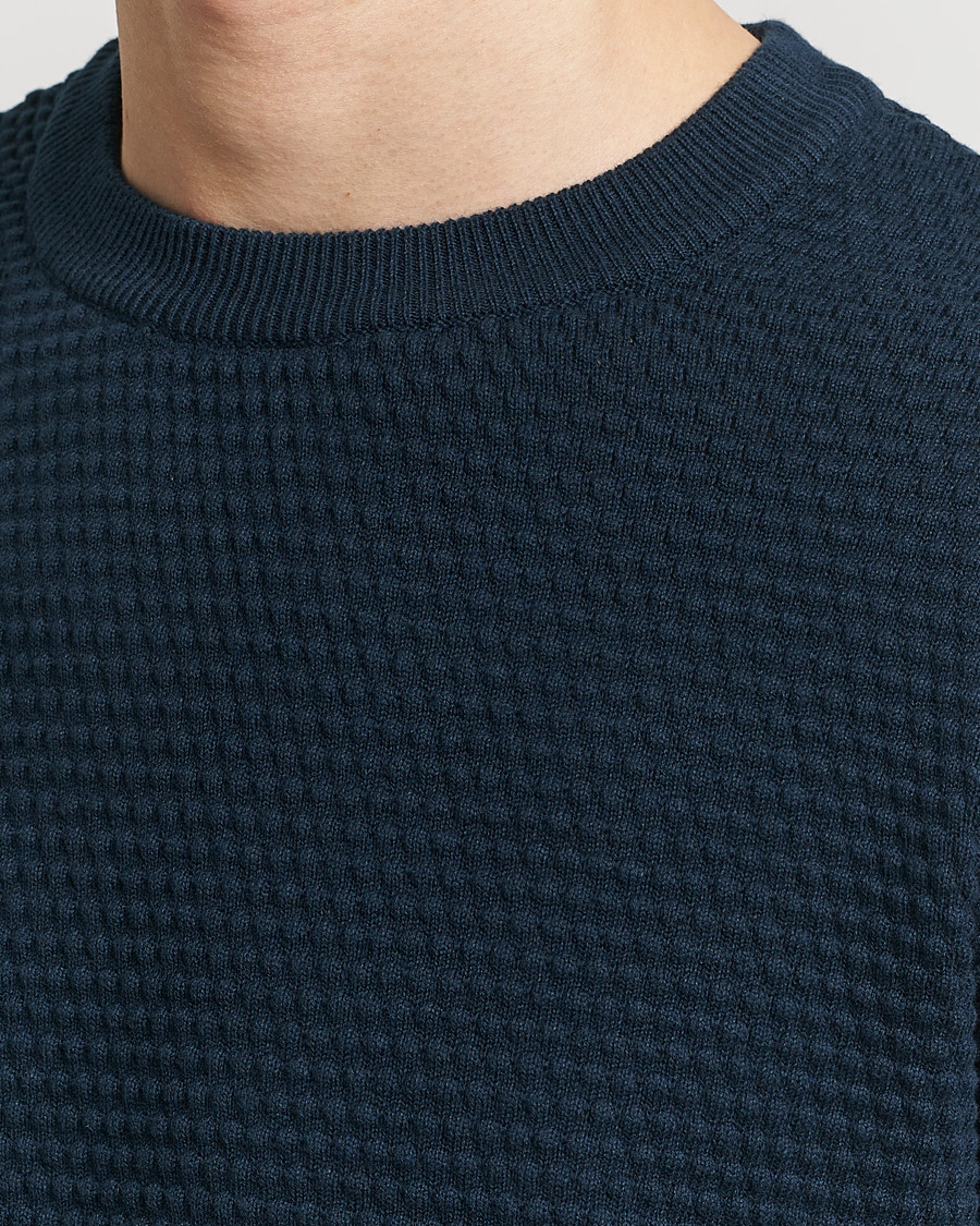KnowledgeCotton Apparel Vagn Bubble Knit Cotton Crew Neck Total Eclipse