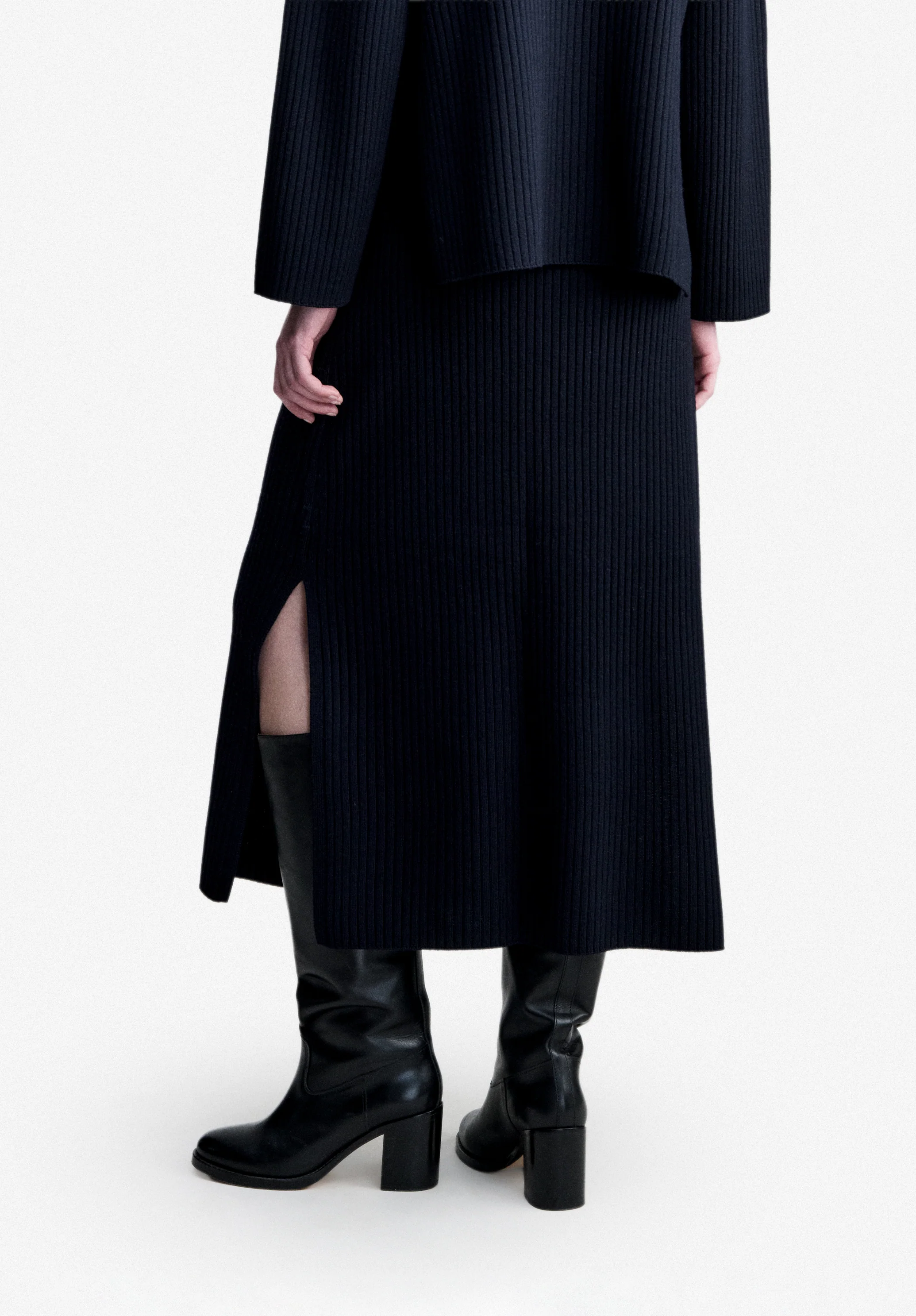 Jupe longue en laine mérinos bleu marine - Dark navy