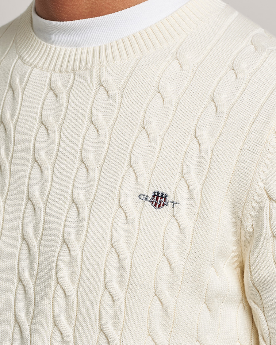 GANT Cotton Cable Crew Neck Cream