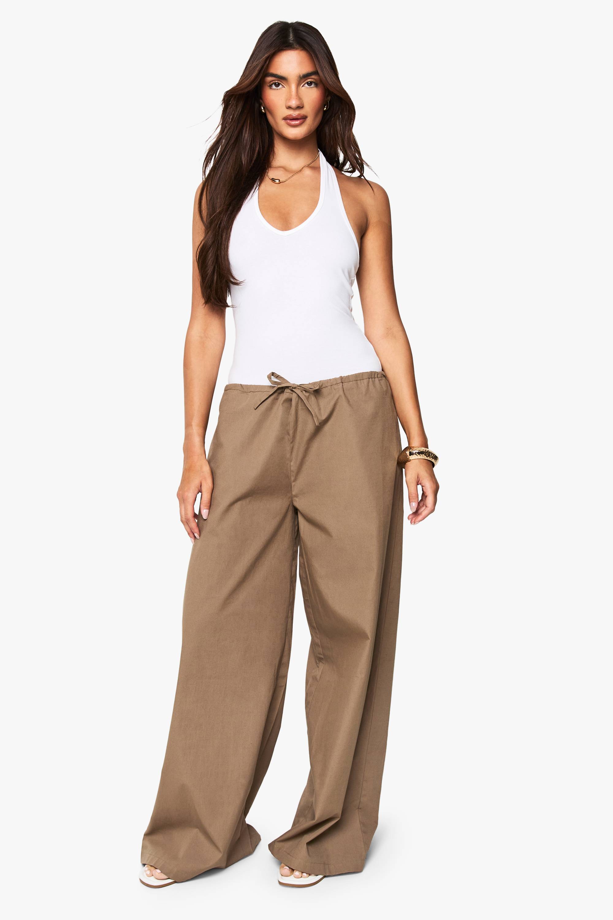 boohoo Pantalons larges en popeline de coton