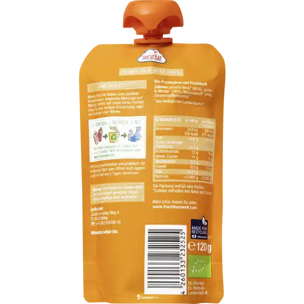Bio Fruchtpüree Mango, Birne, Maracuja