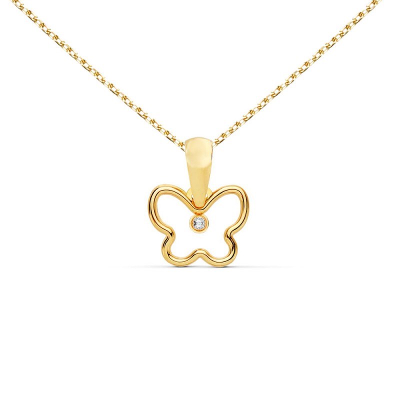 Collier - Pendentif Or 18 Carats 750/000 Jaune Motif Papillon - Chaine Dorée