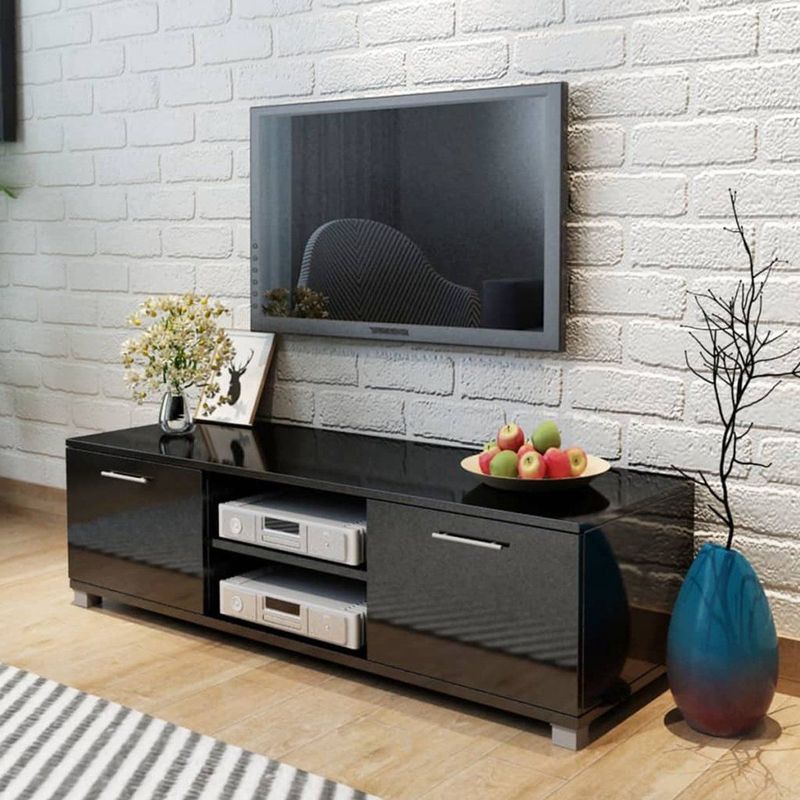 Hoogglans - TV-Meubel - Zwart - Bewerkt Hout en MDF