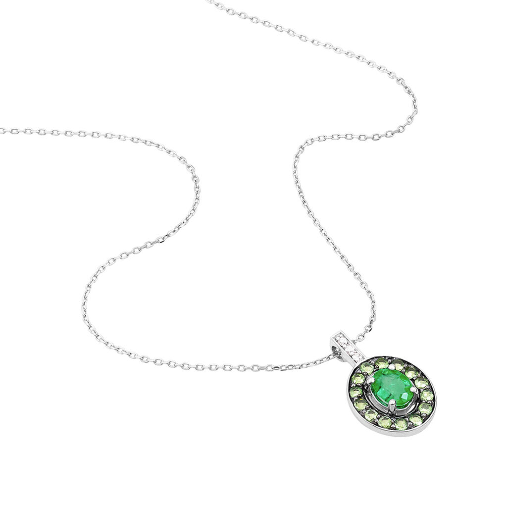Collier Leona Or Blanc Emeraude Diamant