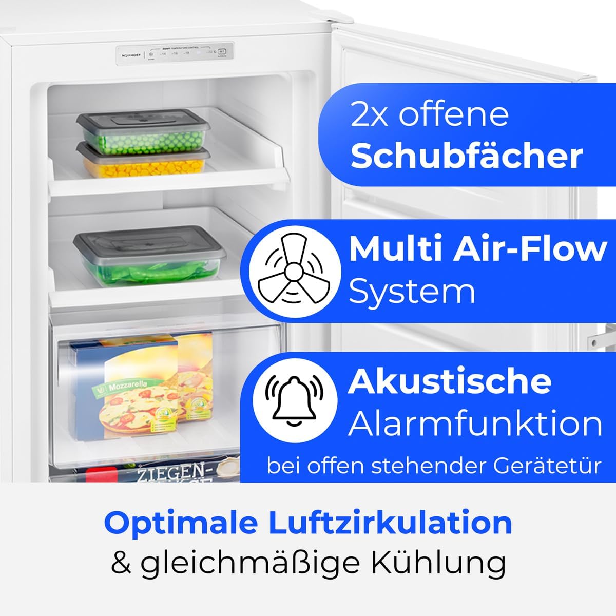 Bomann® Gefrierschrank Nofrost | Energieklasse D | 171cm | Tiefkühlschrank | MultiAirflow | leise 39dB | bis zu -22°C | Türanschlag wechselbar | 204L Freezer | Gefrierschrank gross | GS 7366 weiß