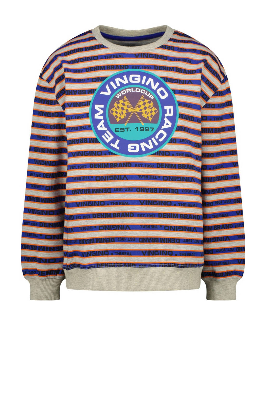 Vingino pyjama Waffi met streepdessin hardblauw/beige/oranje