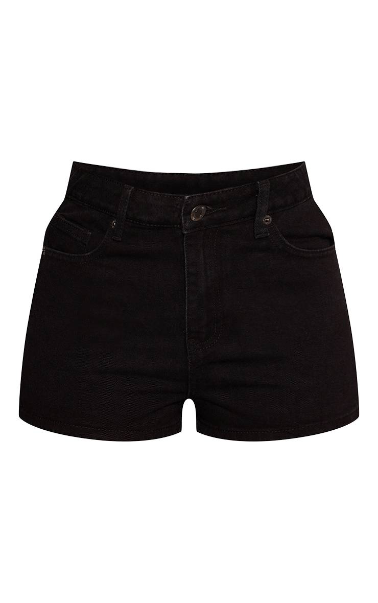 Noir Délavé Short Basique Taille Haute Petite