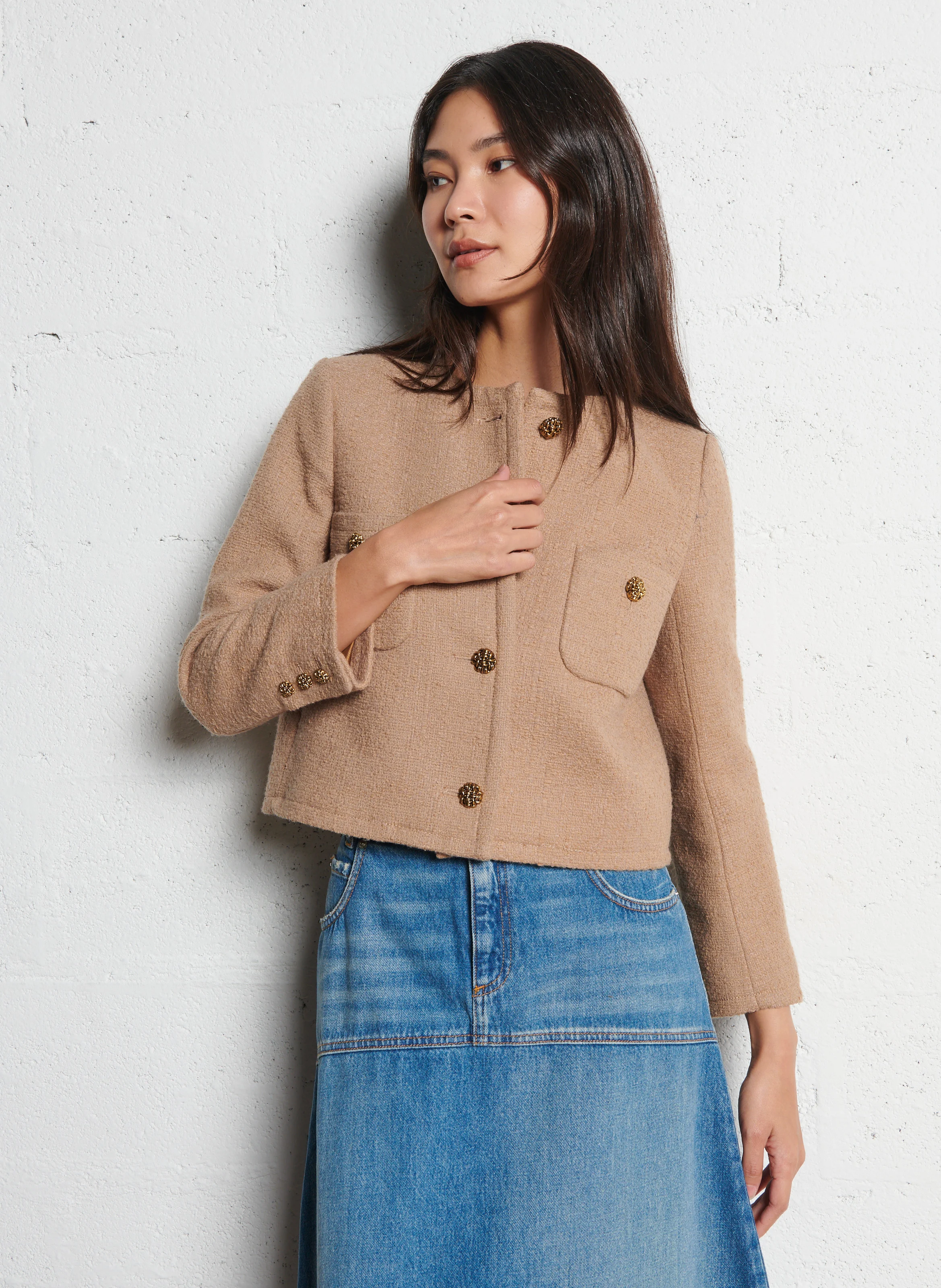 MEREDITH - Veste courte en coton et laine mélangés | Marron