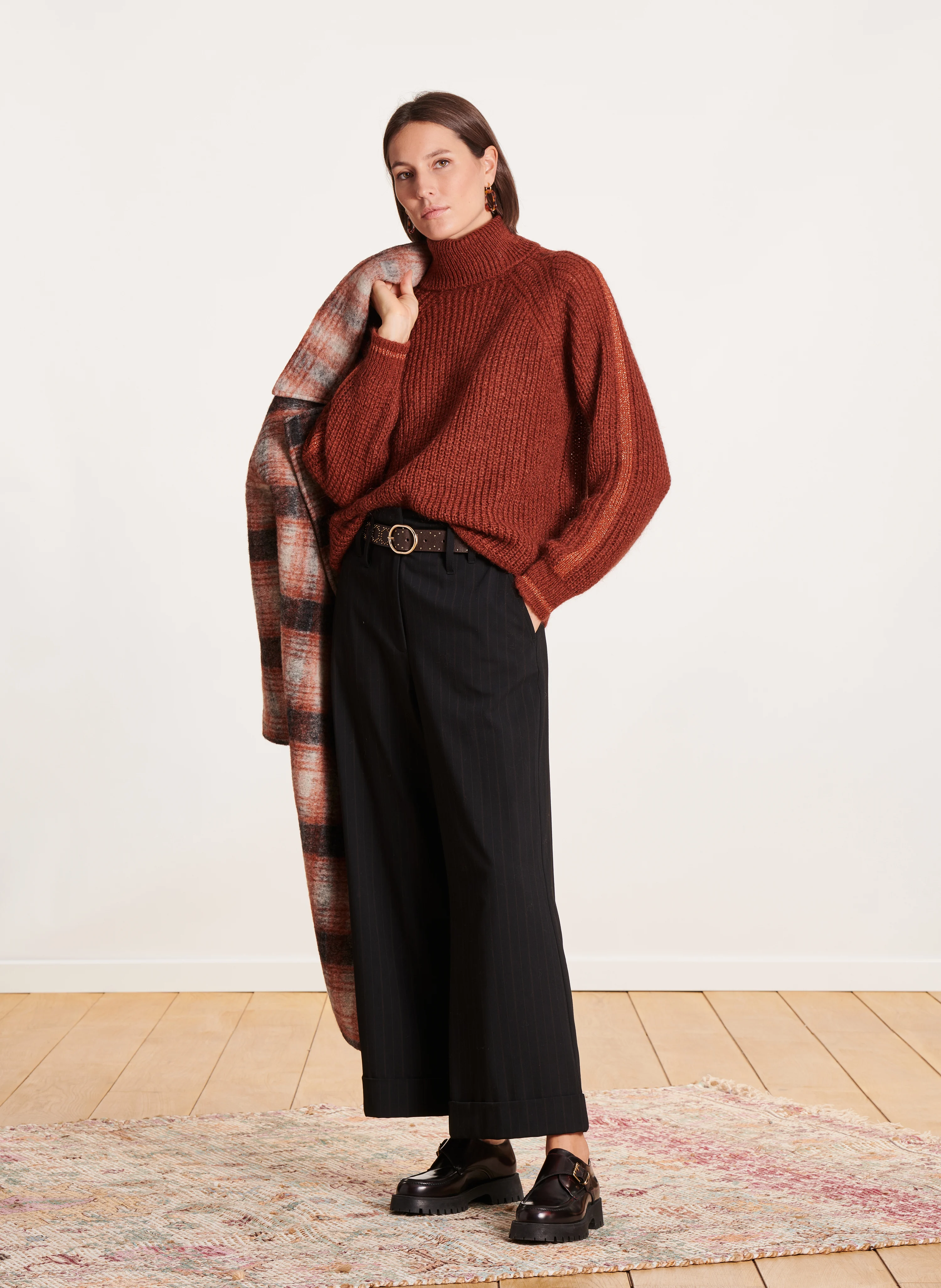 Pull col montant en maille | Orange