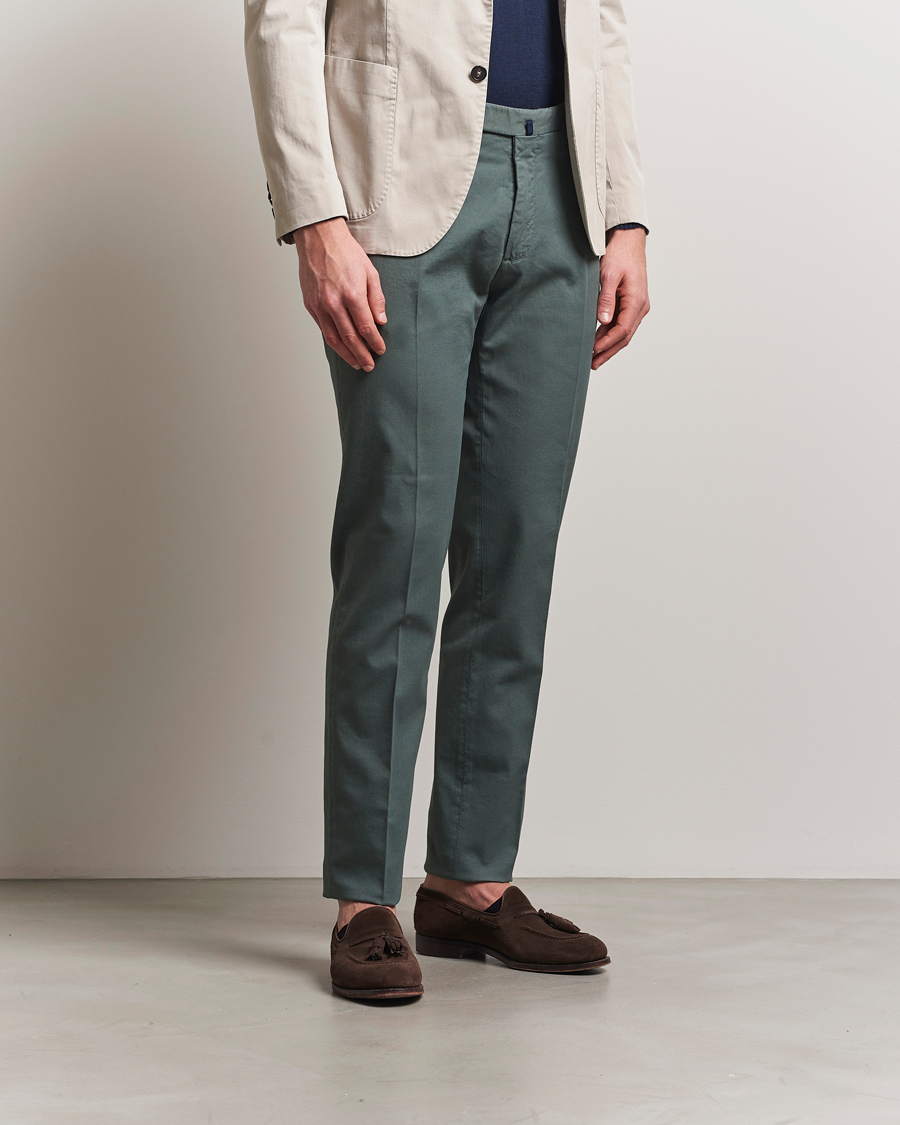 Incotex Slim Fit Micro Structure Cotton Chinos Green