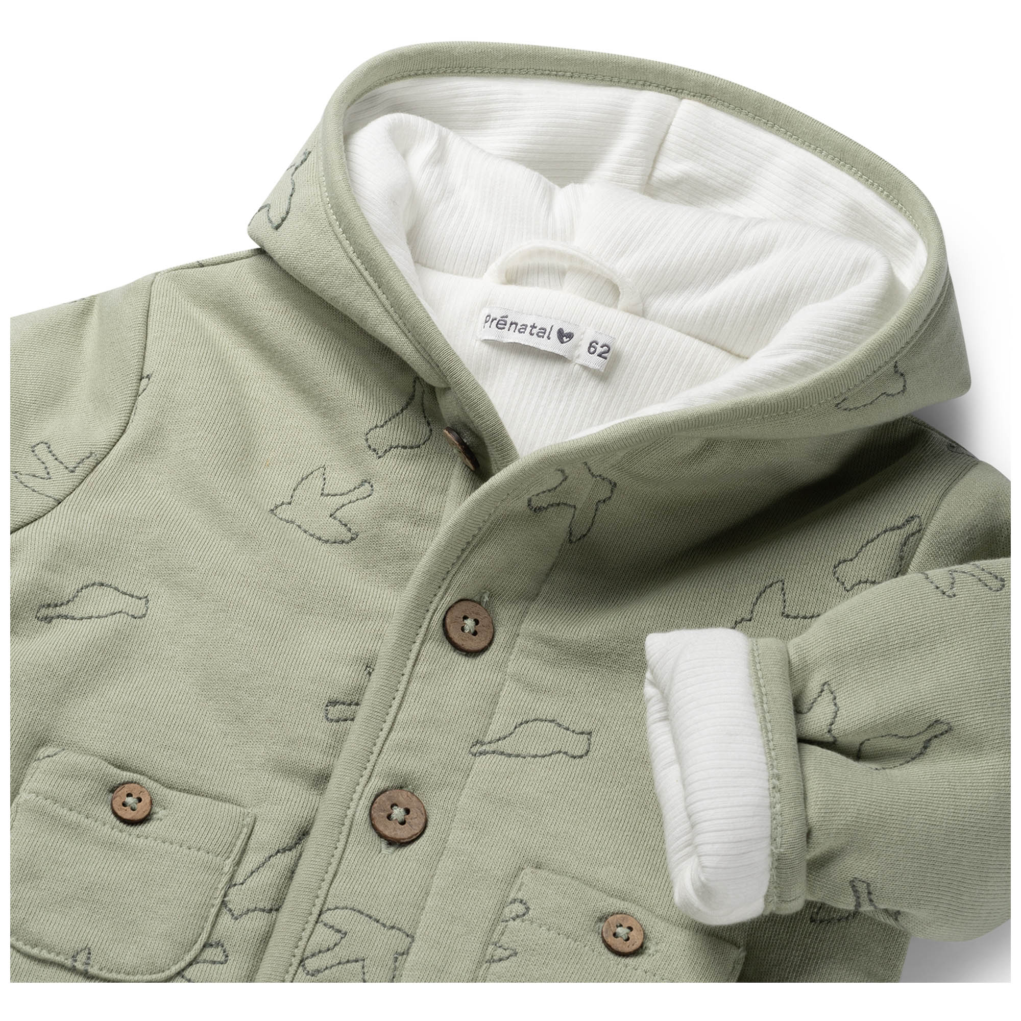 Prénatal newborn jas embroidery Pure lange mouwen effen groen