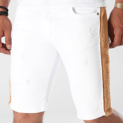 Short Jean A Bandes Fourrure P516 Blanc Marron