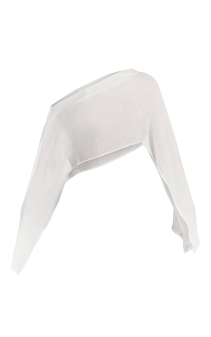 Blanc Haut Asymétrique Effet Lin À Épaule Drapée