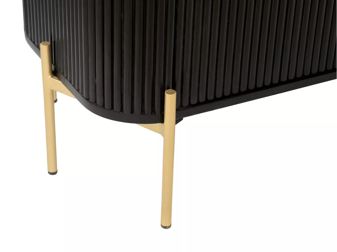 Meuble TV avec 3 portes en bois de manguier et métal - Noir et doré - BALIMELA