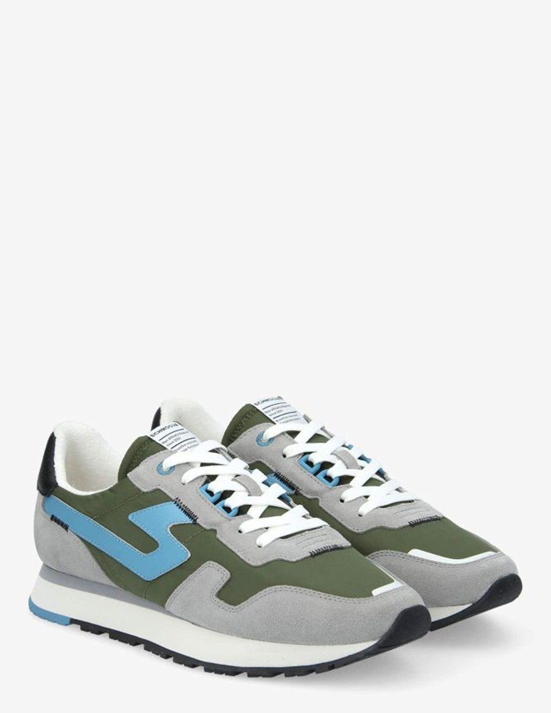 schmoove Baskets de ville Homme Athene Runner M Gris/Vert/Bleu Toile et Daim