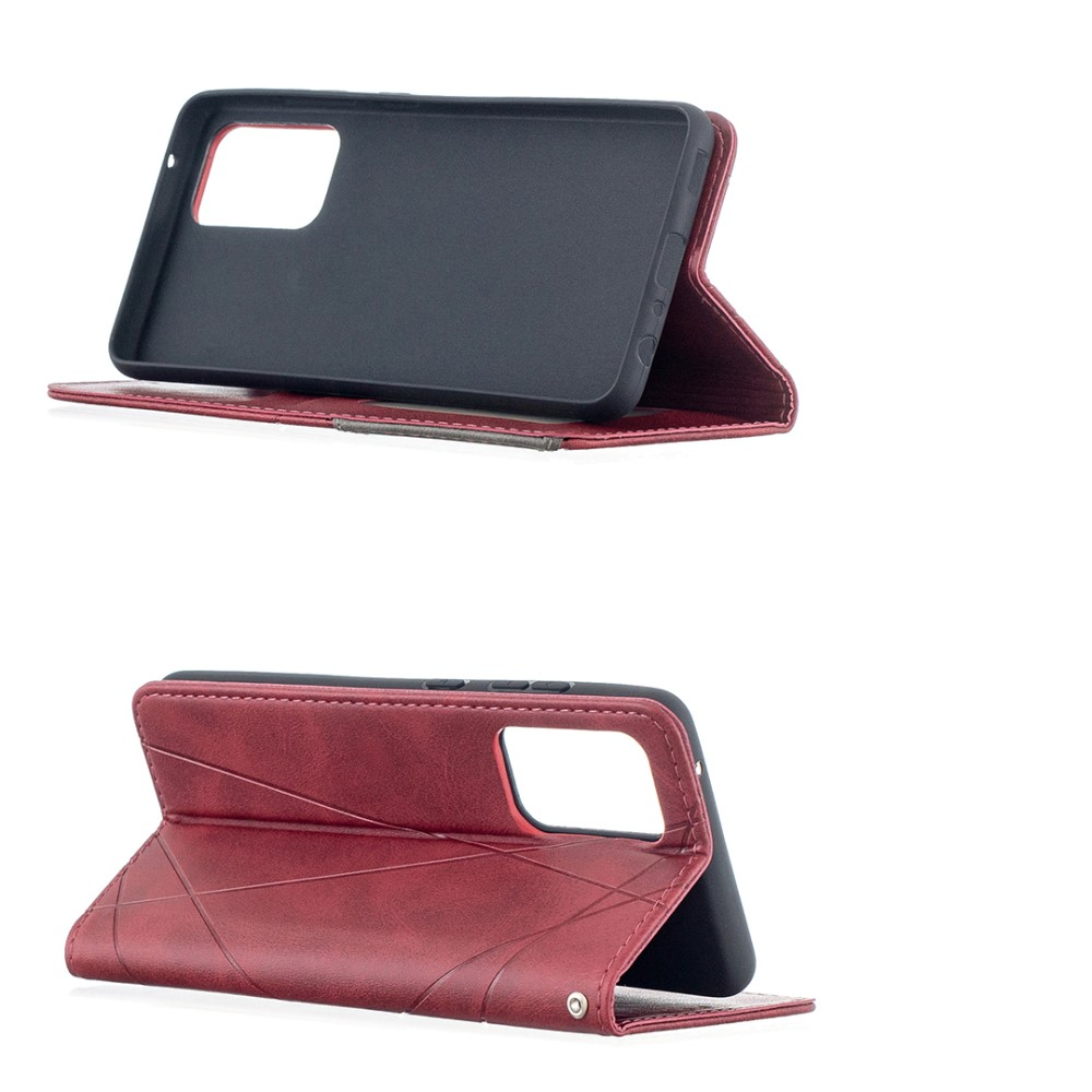 Samsung Galaxy A52s 5G / A52 (5G) Leder Tasche Flip Cover mit Kartenfächern Geometrisches Design - Rot