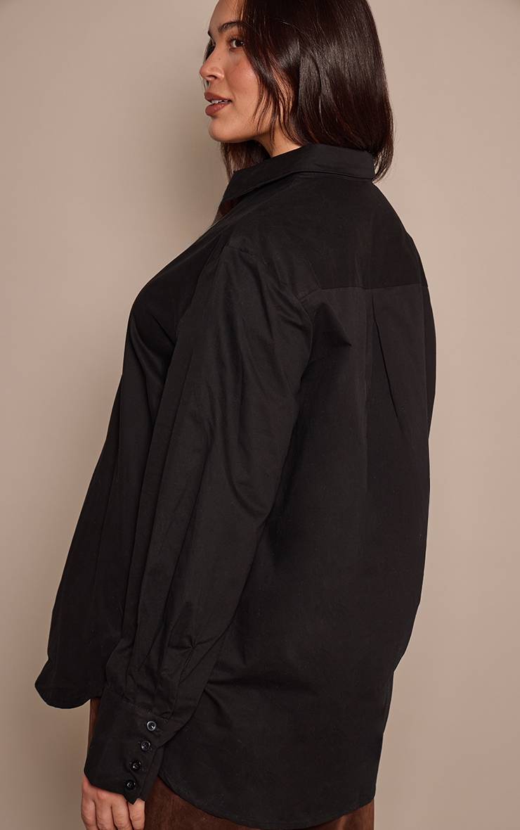 Noir Délavé Chemise Grande Taille En Coton À Poignets Oversize