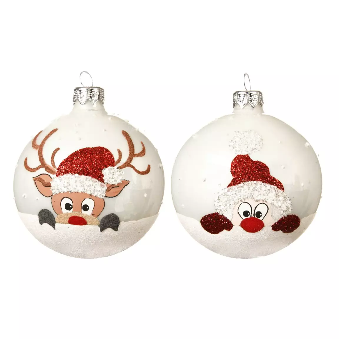 Lot de 6 boules de Noël en verre (D80 mm) Filou Blanc