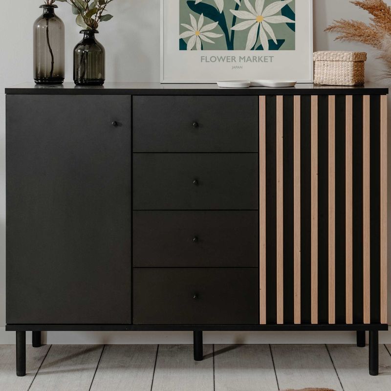 Dressoir Manet - Zwart - 118x40x90cm - 2 Deuren & 4 Lades