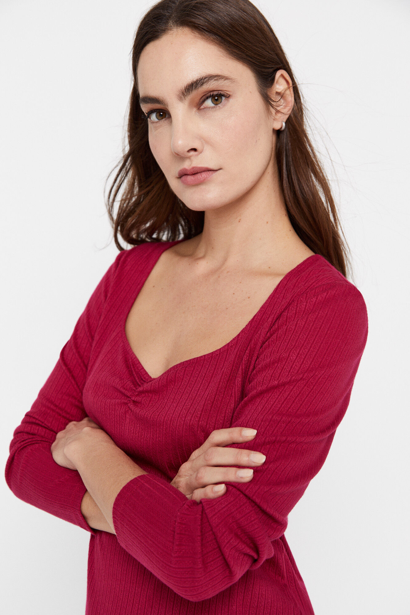 Blusa de malha com decote coração - Fúcsia