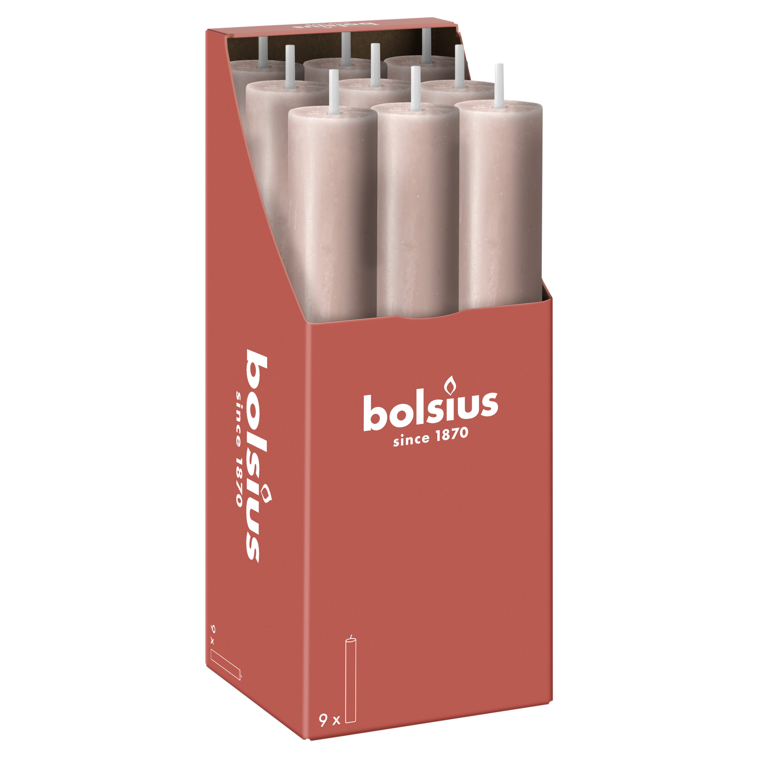 Bolsius Rustiek tafelkaars XL Misty Pink (9 stuks)
