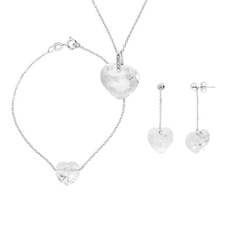 Parure - Collier/Bracelet/Boucles d'Oreilles - Cristal - Argent 925