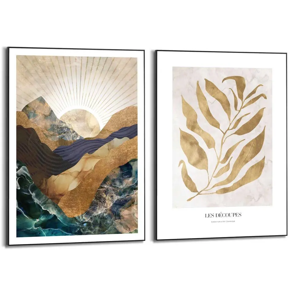 Set poster met lijst - Natuur met gouden twist