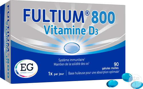 Fultium 800 Vitamine D3 Système Immunitaire-Solidité Des Os 90 Gélules Molles