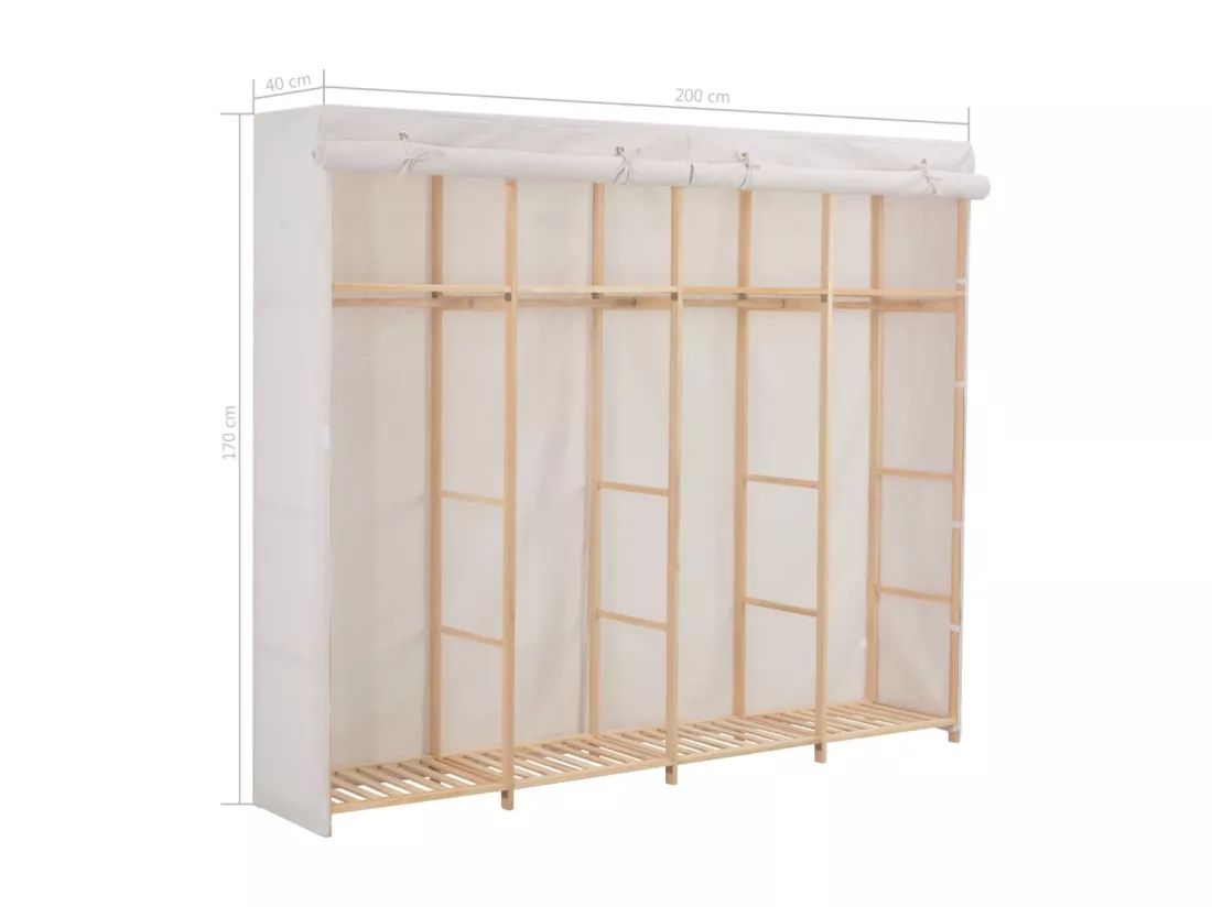 Garde-robe Blanc 200 x 40 x 170 cm Tissu
