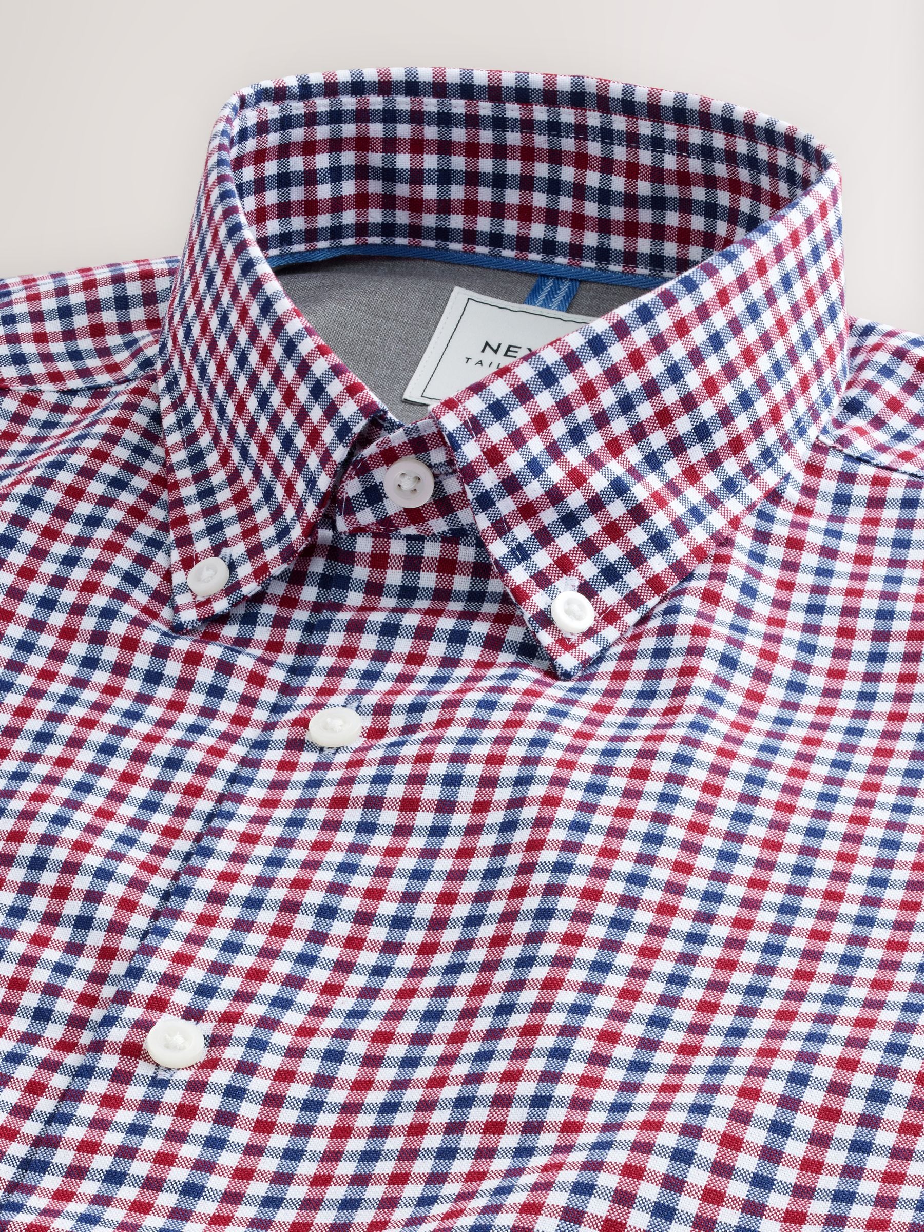 Blauw gingham/rood gingham - Set van 2 stuks strijkvrije Oxford-overhemden