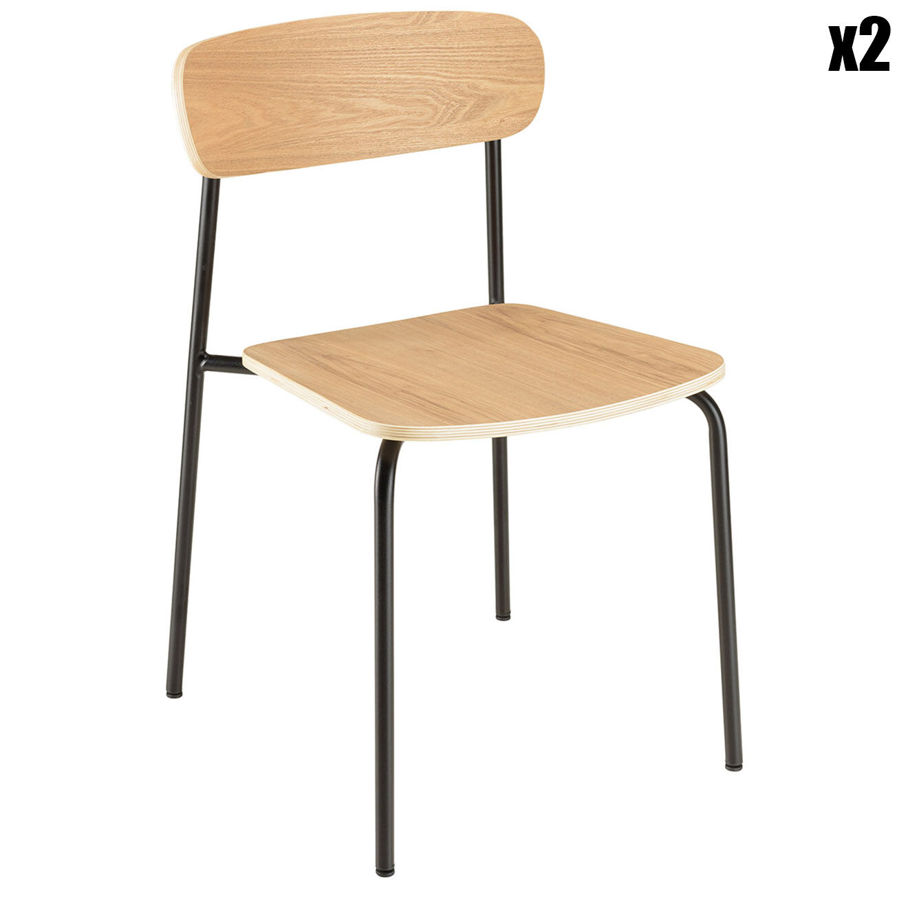 Macabane 2 Chaises d'écolier Tom naturel/noir - 47x51x78 cm