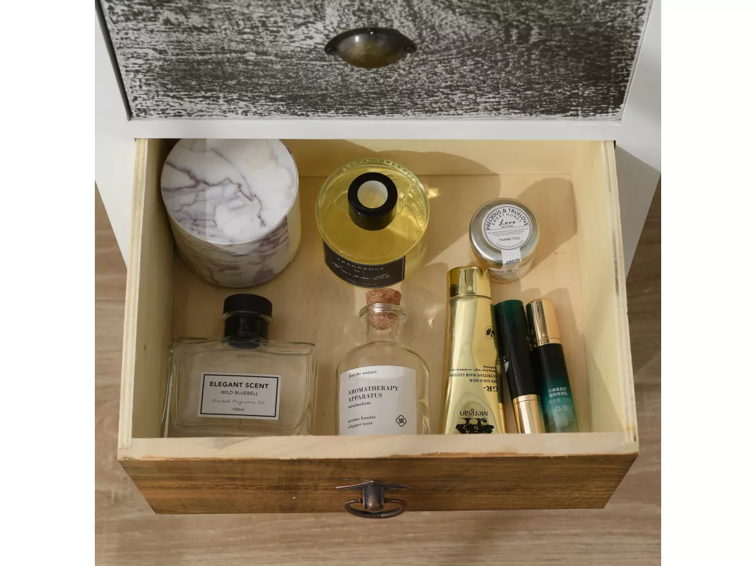 Chiffonnier Chevet 5 Tiroirs Bois Blanc Marron Gris Classique Bain