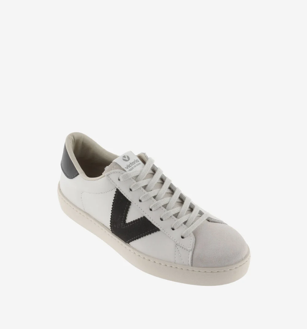 BERLÍN CUIR & CUIR FENDU Baskets blanches unisexes en cuir ANTRACITA