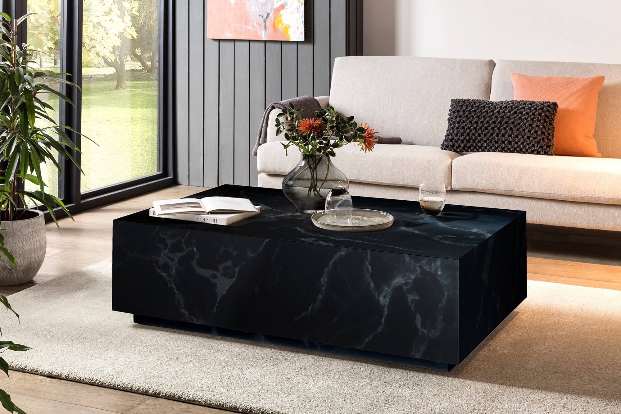 Couchtisch 120x75 Marmor Optik Beistelltisch Sofatisch Wohnzimmer Tisch weiß