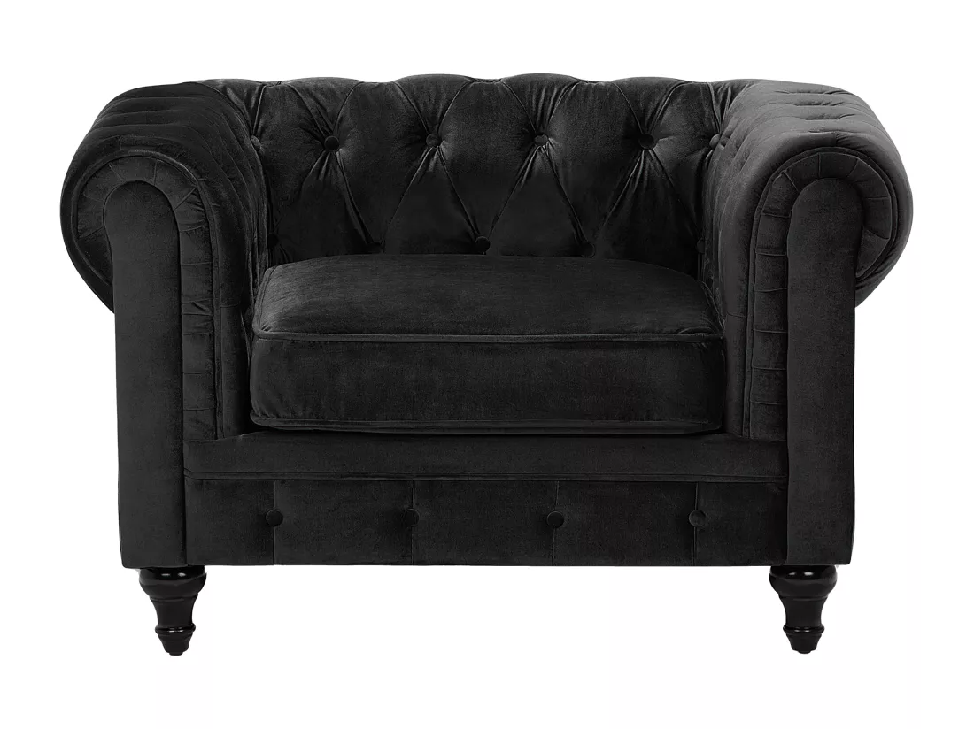 Ensemble canapé et fauteuil en velours noir 4 places CHESTERFIELD